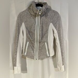 blanc noir Heather Gray and White Quilted Puffer Jacket